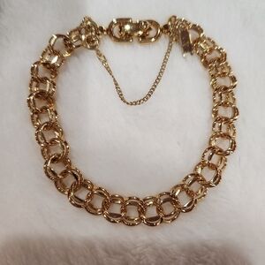 Monet Double Link Chain Gold Tone Bracelet w/Safety Chain